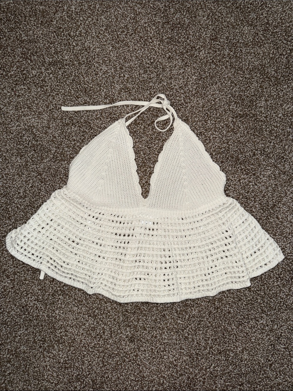 wild fable White Crochet Halter Peplum Camisole